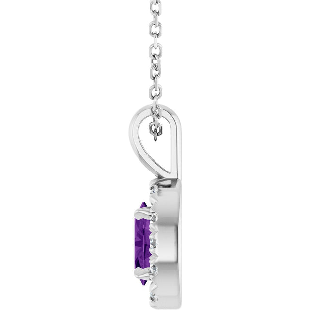 Platinum Emerald Natural Amethyst Halo-Style Necklace or Pendant - view 3