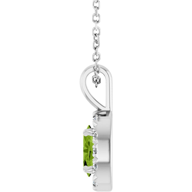 14K Gold Emerald Natural Peridot Halo-Style Necklace or Pendant - White Gold - view 3