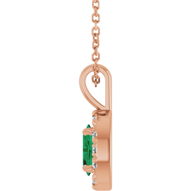 14K Gold Emerald Natural Emerald Halo-Style Necklace or Pendant - Rose Gold - view 3