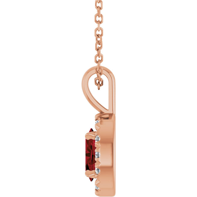 14K Gold Emerald Natural Mozambique Garnet Halo-Style Necklace or Pendant - Rose Gold - view 3
