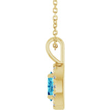14K Gold Emerald Natural Blue Zircon Halo-Style Necklace or Pendant - Yellow Gold - view 3
