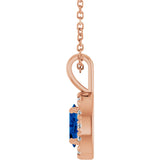 14K Gold Emerald Lab-Grown Blue Sapphire Halo-Style Necklace or Pendant - Rose Gold - view 3