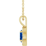 14K Gold Emerald Natural Blue Sapphire Halo-Style Necklace or Pendant - Yellow Gold - view 3