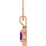 14K Gold Emerald Natural Amethyst Halo-Style Necklace or Pendant - Rose Gold - view 3