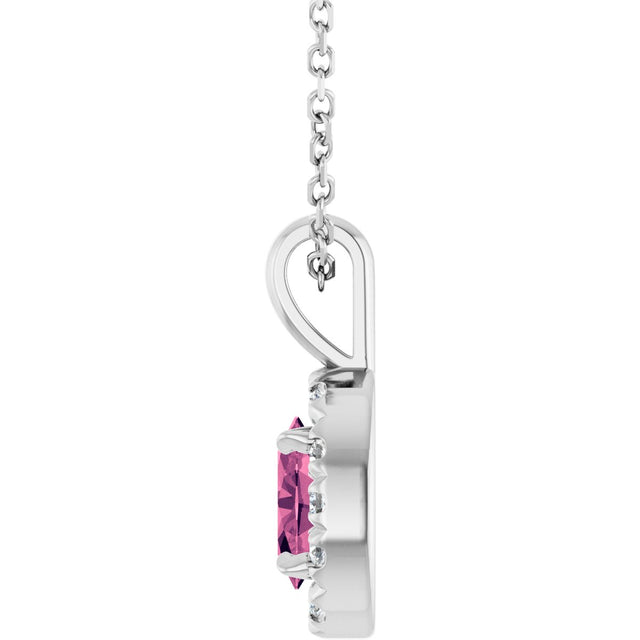 14K Gold Emerald Natural Pink Tourmaline Halo-Style Necklace or Pendant - White Gold - view 3