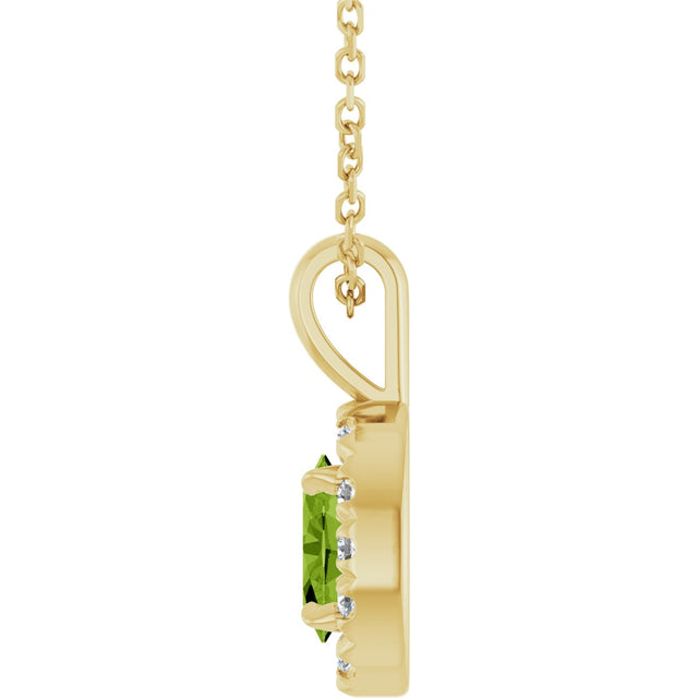 14K Gold Emerald Natural Peridot Halo-Style Necklace or Pendant - Yellow Gold - view 3