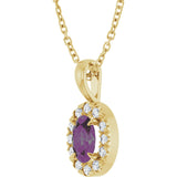 14K Gold Emerald Lab-Grown Alexandrite Halo-Style Necklace or Pendant - Yellow Gold - view 2