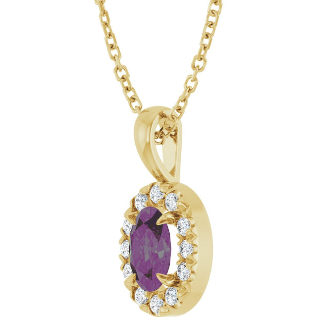 14K Gold Emerald Lab-Grown Alexandrite Halo-Style Necklace or Pendant - Yellow Gold - view 2