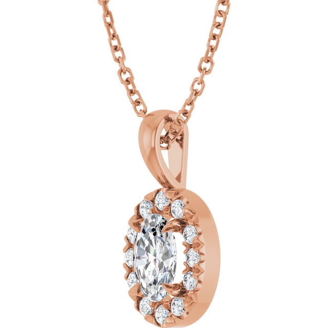 14K Gold Emerald Natural White Sapphire Halo-Style Necklace or Pendant - Rose Gold - view 2