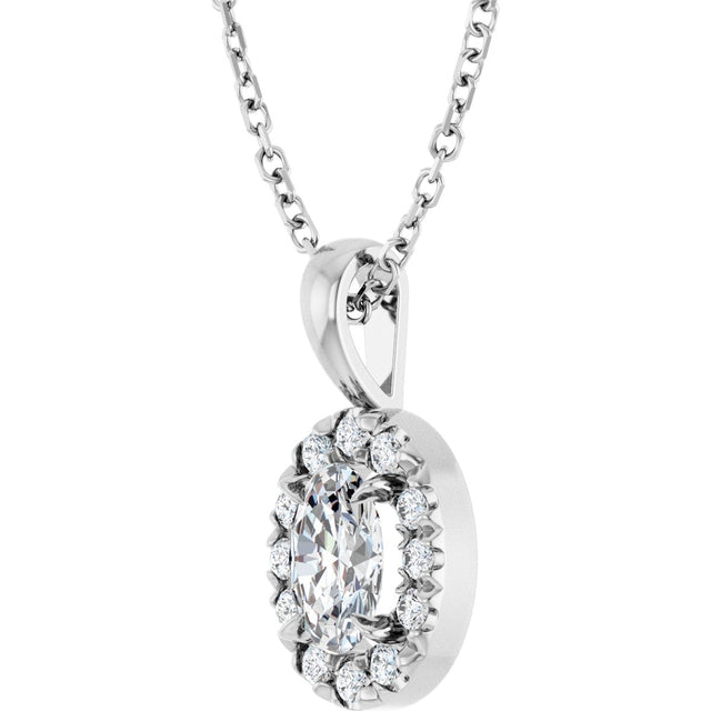 14K Gold Emerald Natural White Sapphire Halo-Style Necklace or Pendant - White Gold - view 2
