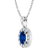 14K Gold Emerald Natural Blue Sapphire Halo-Style Necklace or Pendant - White Gold - view 2