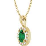 14K Gold Emerald Lab-Grown Emerald Halo-Style Necklace or Pendant - Yellow Gold - view 2