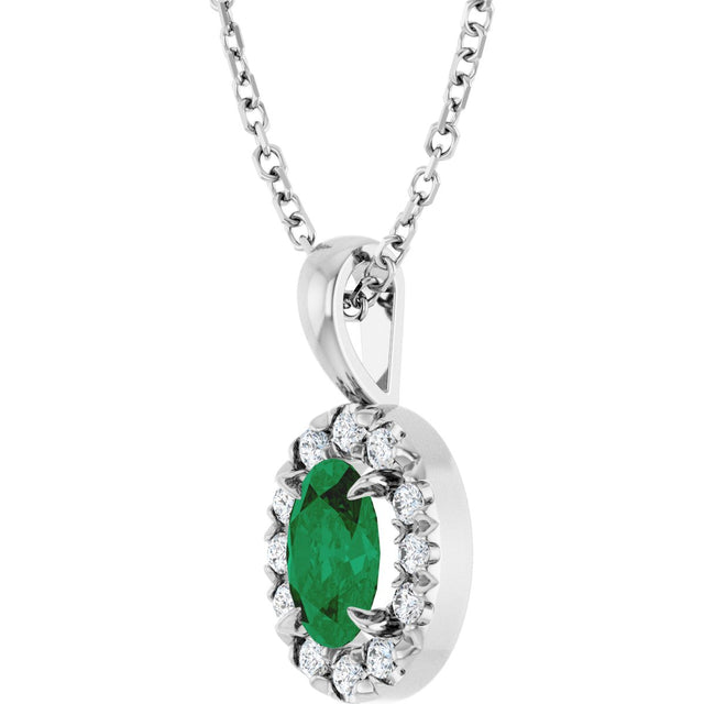 14K Gold Emerald Natural Emerald Halo-Style Necklace or Pendant - White Gold - view 2