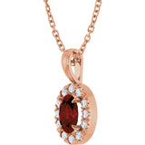 14K Gold Emerald Natural Mozambique Garnet Halo-Style Necklace or Pendant - Rose Gold - view 2