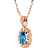 14K Gold Emerald Natural Blue Zircon Halo-Style Necklace or Pendant - Rose Gold - view 2