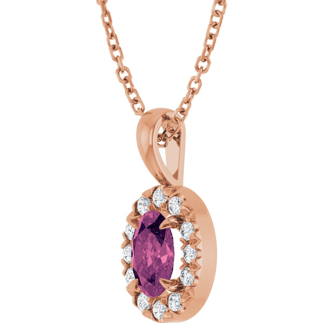 14K Gold Emerald Natural Pink Tourmaline Halo-Style Necklace or Pendant - Rose Gold - view 2