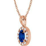 14K Gold Emerald Lab-Grown Blue Sapphire Halo-Style Necklace or Pendant - Rose Gold - view 2