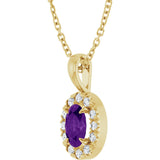 14K Gold Emerald Natural Amethyst Halo-Style Necklace or Pendant - Yellow Gold - view 2