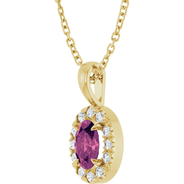 14K Gold Emerald Natural Pink Tourmaline Halo-Style Necklace or Pendant - Yellow Gold - view 2