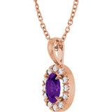 14K Gold Emerald Natural Amethyst Halo-Style Necklace or Pendant - Rose Gold - view 2