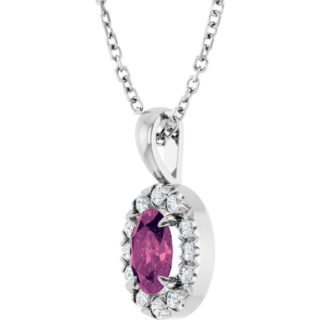 Platinum Emerald Natural Pink Tourmaline Halo-Style Necklace or Pendant - view 2