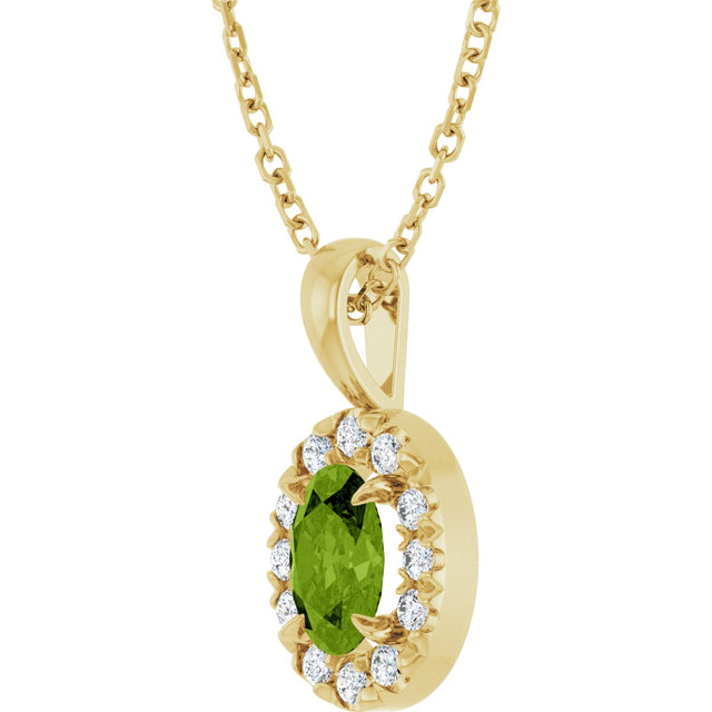 14K Gold Emerald Natural Peridot Halo-Style Necklace or Pendant - Yellow Gold - view 2