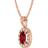 14K Gold Emerald Lab-Grown Ruby Halo-Style Necklace or Pendant - Rose Gold - view 2