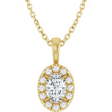 14K Gold Emerald Natural White Sapphire Halo-Style Necklace or Pendant - Yellow Gold
