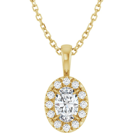 14K Gold Emerald Natural White Sapphire Halo-Style Necklace or Pendant - Yellow Gold