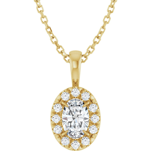 14K Gold Emerald Natural White Sapphire Halo-Style Necklace or Pendant - Yellow Gold