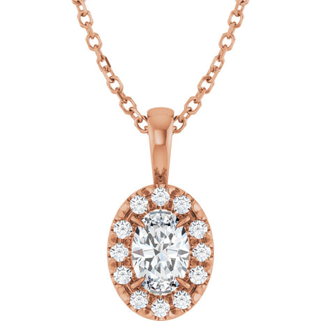 14K Gold Emerald Natural White Sapphire Halo-Style Necklace or Pendant - Rose Gold