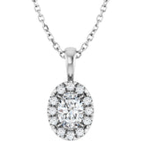 Platinum Emerald Natural White Sapphire Halo-Style Necklace or Pendant