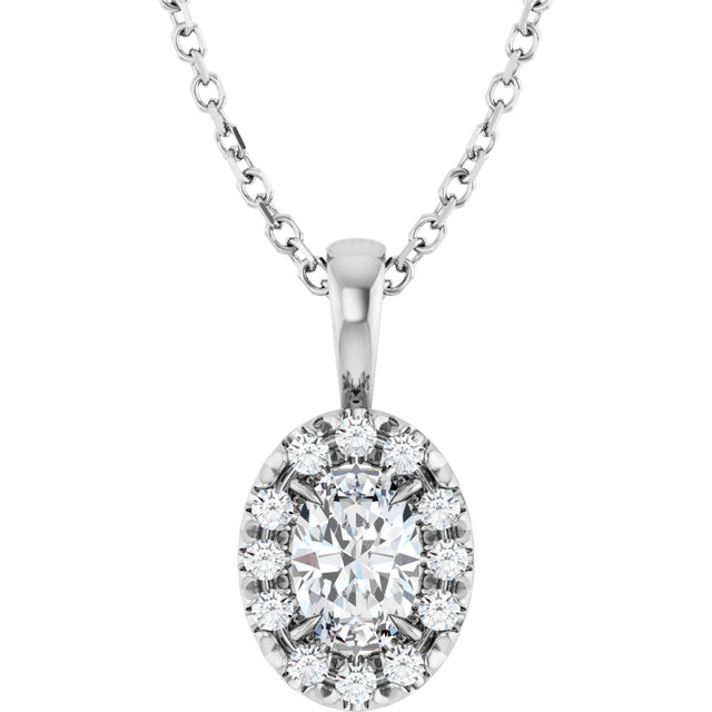14K Gold Emerald Natural White Sapphire Halo-Style Necklace or Pendant - White Gold