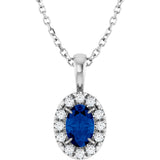 Platinum Emerald Natural Blue Sapphire Halo-Style Necklace or Pendant