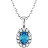 14K Gold Emerald Natural Blue Zircon Halo-Style Necklace or Pendant - White Gold