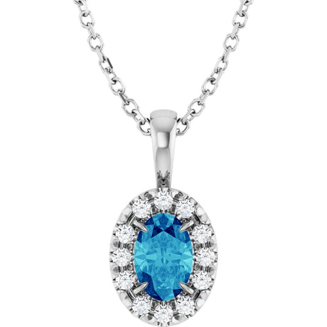 14K Gold Emerald Natural Blue Zircon Halo-Style Necklace or Pendant - White Gold