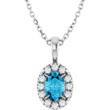 14K Gold Emerald Natural Aquamarine Halo-Style Necklace or Pendant - White Gold