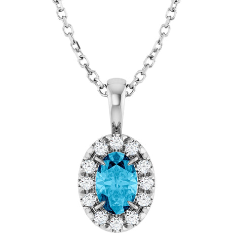 14K Gold Emerald Natural Aquamarine Halo-Style Necklace or Pendant - White Gold
