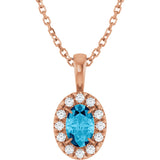 14K Gold Emerald Natural Aquamarine Halo-Style Necklace or Pendant - Rose Gold