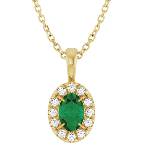 14K Gold Emerald Lab-Grown Emerald Halo-Style Necklace or Pendant - Yellow Gold