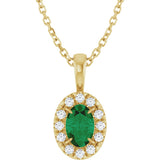 14K Gold Emerald Natural Emerald Halo-Style Necklace or Pendant - Yellow Gold