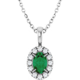 Platinum Emerald Lab-Grown Emerald Halo-Style Necklace or Pendant