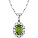 14K Gold Emerald Natural Peridot Halo-Style Necklace or Pendant - White Gold