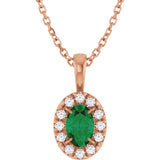 14K Gold Emerald Natural Emerald Halo-Style Necklace or Pendant - Rose Gold