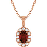 14K Gold Emerald Natural Mozambique Garnet Halo-Style Necklace or Pendant - Rose Gold