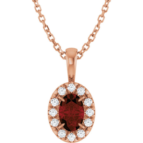 14K Gold Emerald Natural Mozambique Garnet Halo-Style Necklace or Pendant - Rose Gold