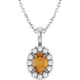 14K Gold Emerald Natural Citrine Halo-Style Necklace or Pendant - White Gold