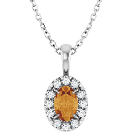 14K Gold Emerald Natural Citrine Halo-Style Necklace or Pendant - White Gold