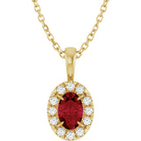 14K Gold Emerald Lab-Grown Ruby Halo-Style Necklace or Pendant - Yellow Gold