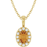 14K Gold Emerald Natural Citrine Halo-Style Necklace or Pendant - Yellow Gold